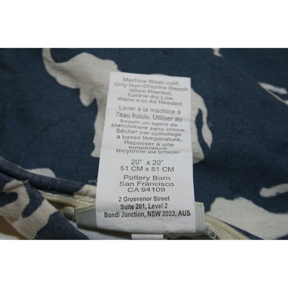 Pottery Barn Cotton/Linen Elephant Print Pillow Cover 20x20 Blue & Natural Boho - Picture 4 of 4